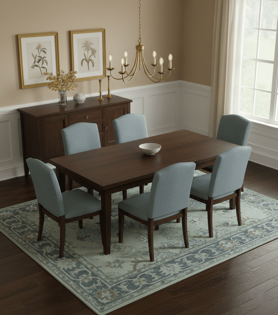 Traditional Oushak Design Beige And Blue Hand Tufted Custom Made Wool Rug.