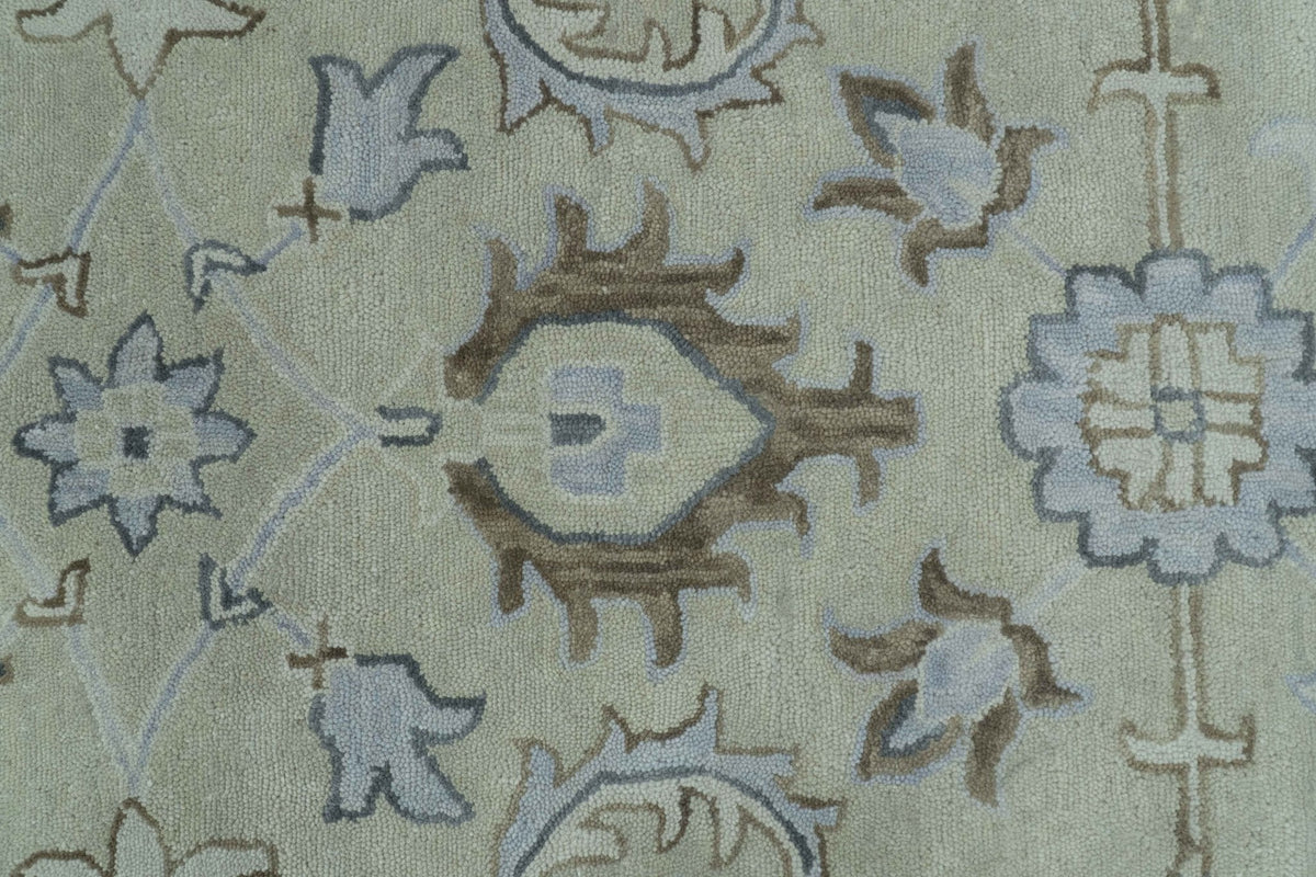 Traditional Oushak Design Beige And Blue Hand Tufted Custom Made Wool Rug.