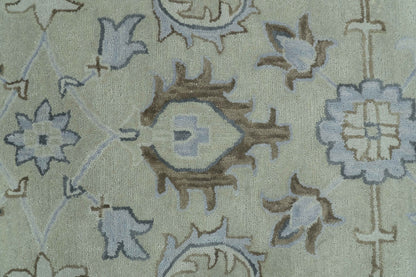 Traditional Oushak Design Beige And Blue Hand Tufted Custom Made Wool Rug.