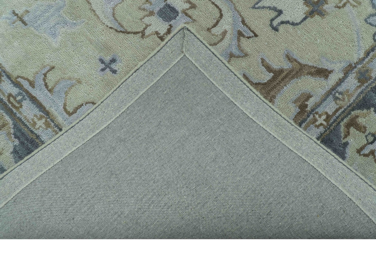 Traditional Oushak Design Beige And Blue Hand Tufted Custom Made Wool Rug.