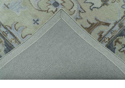 Traditional Oushak Design Beige And Blue Hand Tufted Custom Made Wool Rug.