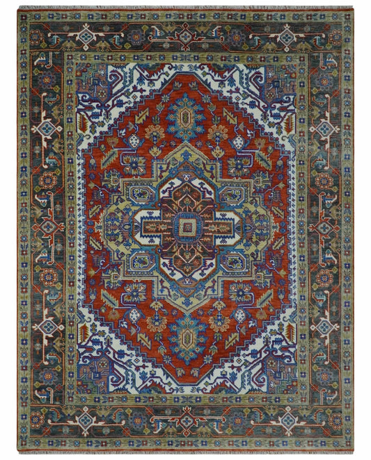 Traditional Rust, Ivory, Beige and Charcoal Multi size Hand knotted Wool Area Rug.