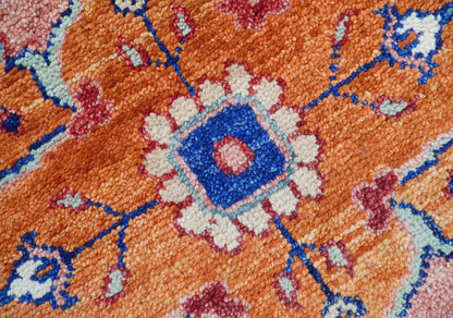 Traditional Serapi Design Blue And Pink Hand Knotted Wool Area Rug.