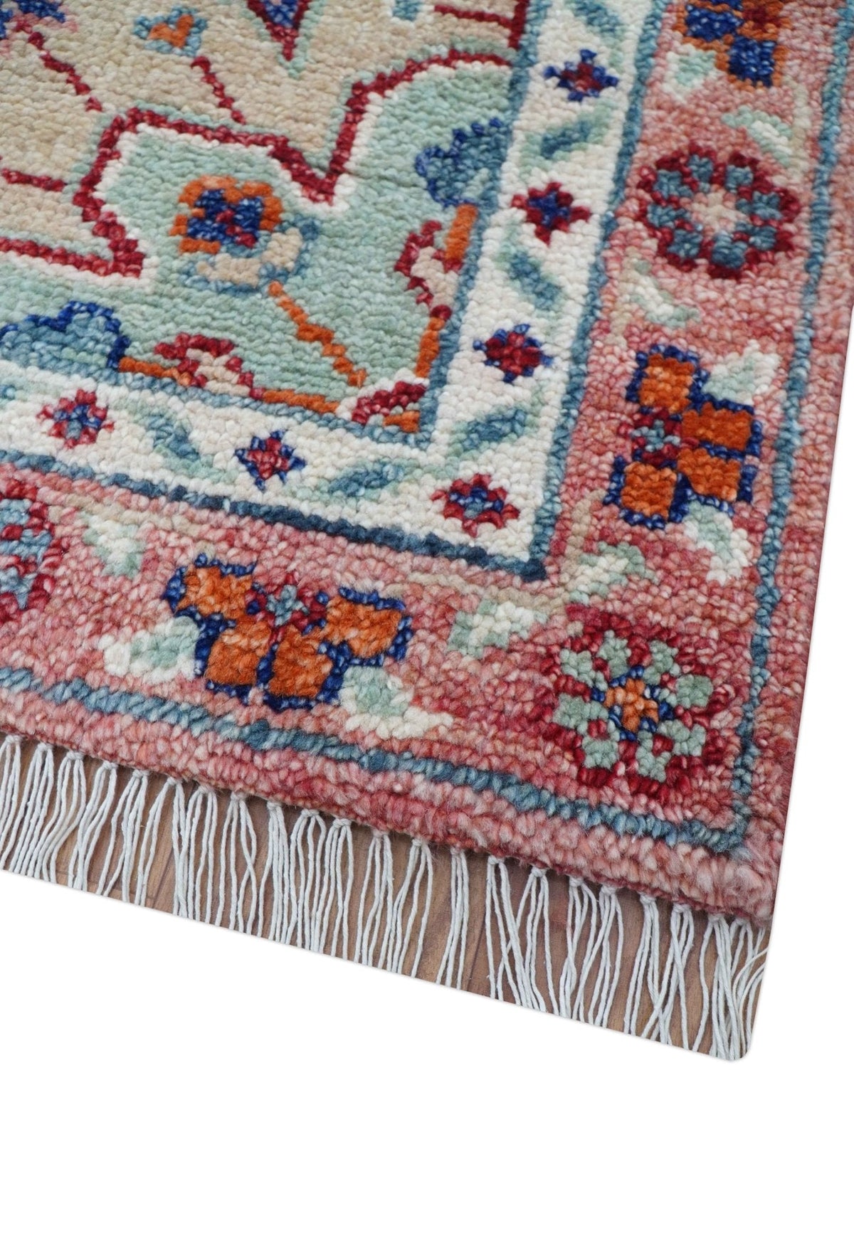 Traditional Serapi Design Blue And Pink Hand Knotted Wool Area Rug.
