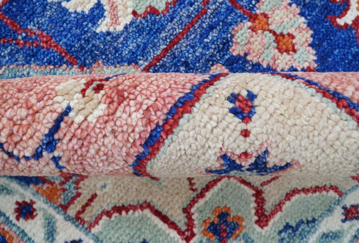 Traditional Serapi Design Blue And Pink Hand Knotted Wool Area Rug.