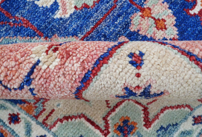 Traditional Serapi Design Blue And Pink Hand Knotted Wool Area Rug.