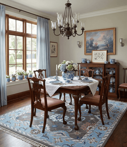 Traditional Style Gray And Blue Hand Tufted Wool Rug.