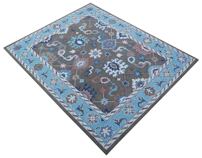 Traditional Style Gray And Blue Hand Tufted Wool Rug.