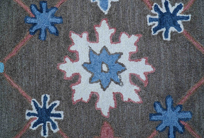 Traditional Style Gray And Blue Hand Tufted Wool Rug.