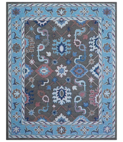 Traditional Style Gray And Blue Hand Tufted Wool Rug.