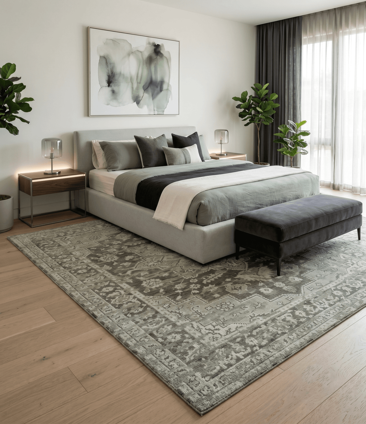 Traditional Turkish Design Beige And Brown Hand Knotted Custom Made wool rug.
