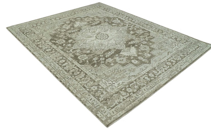 Traditional Turkish Design Beige And Brown Hand Knotted Custom Made wool rug.