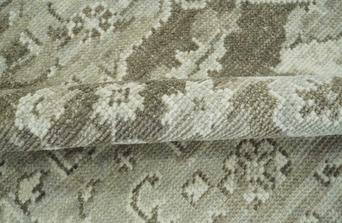 Traditional Turkish Design Beige And Brown Hand Knotted Custom Made wool rug.