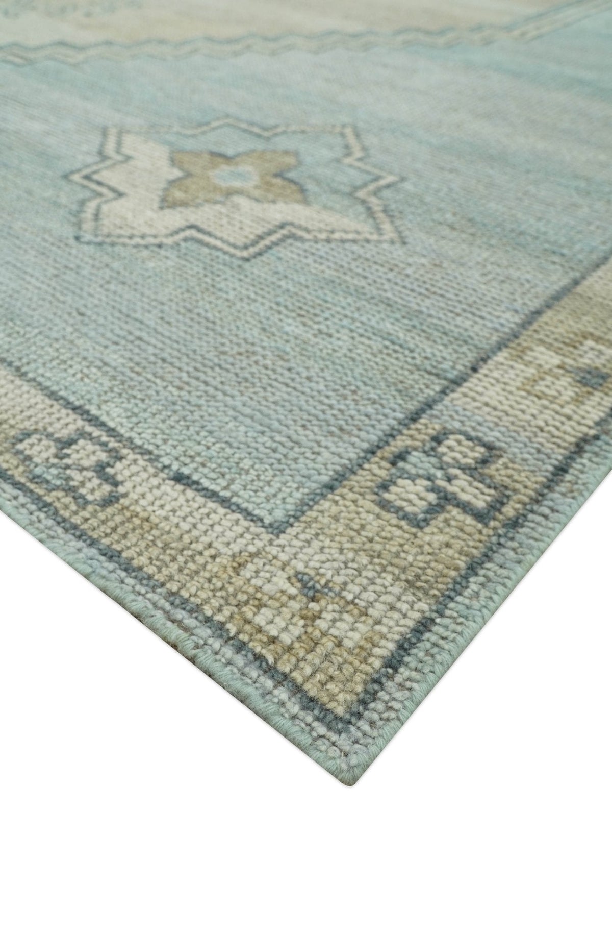 Traditional Medallion Design Blue and Beige Hand Knotted Wool Rug Custom Made.