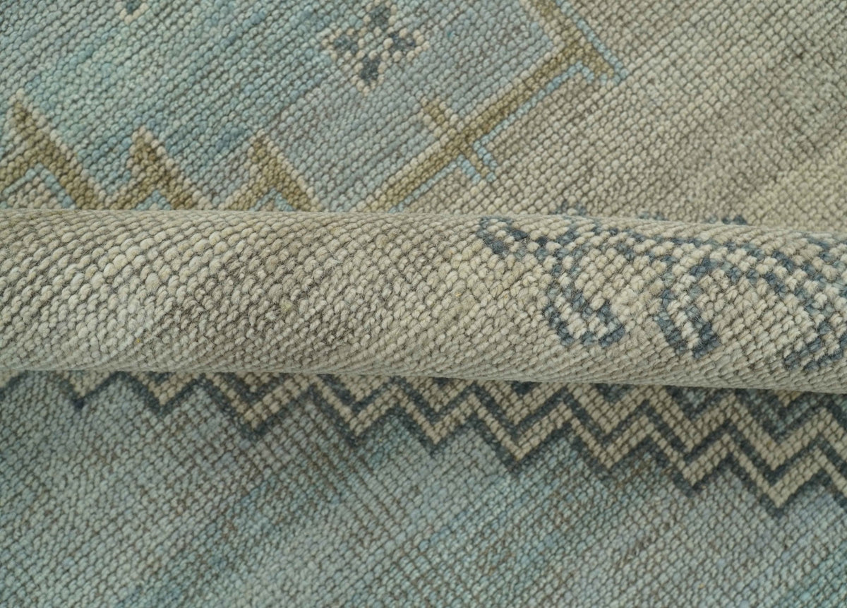Traditional Medallion Design Blue and Beige Hand Knotted Wool Rug Custom Made.