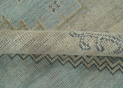Traditional Medallion Design Blue and Beige Hand Knotted Wool Rug Custom Made.
