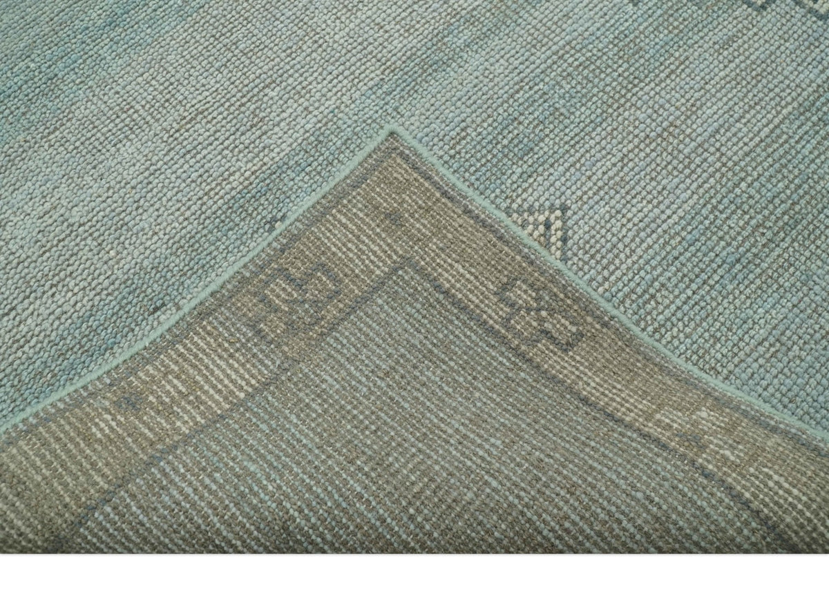 Traditional Medallion Design Blue and Beige Hand Knotted Wool Rug Custom Made.