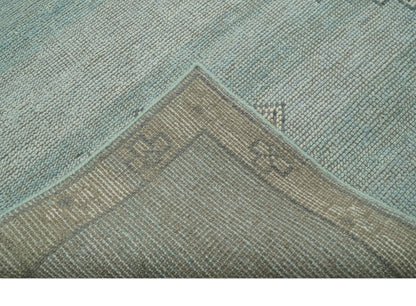 Traditional Medallion Design Blue and Beige Hand Knotted Wool Rug Custom Made.