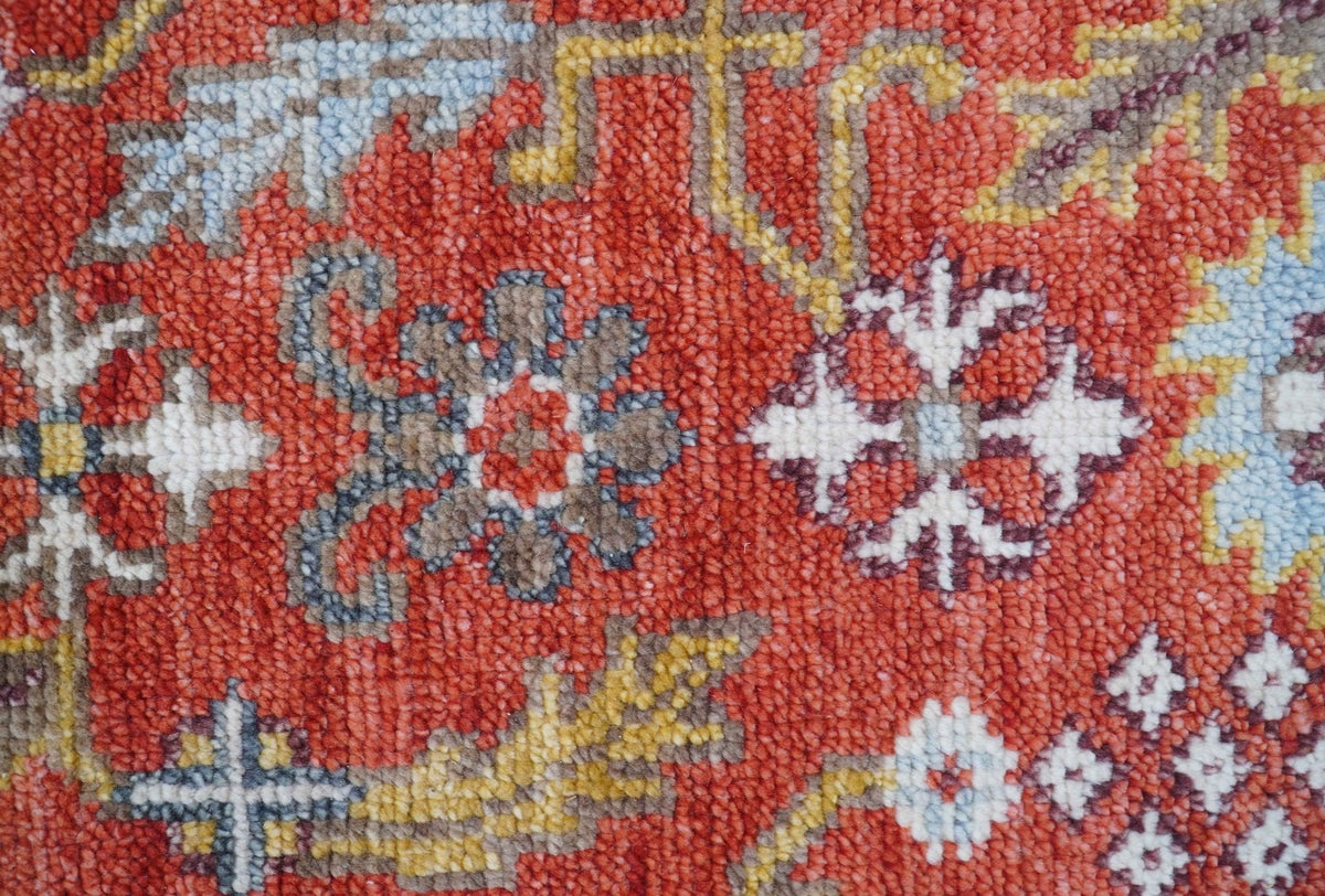 Traditional Turkish Design Rust And Blue Hand Knotted Wool Rug.