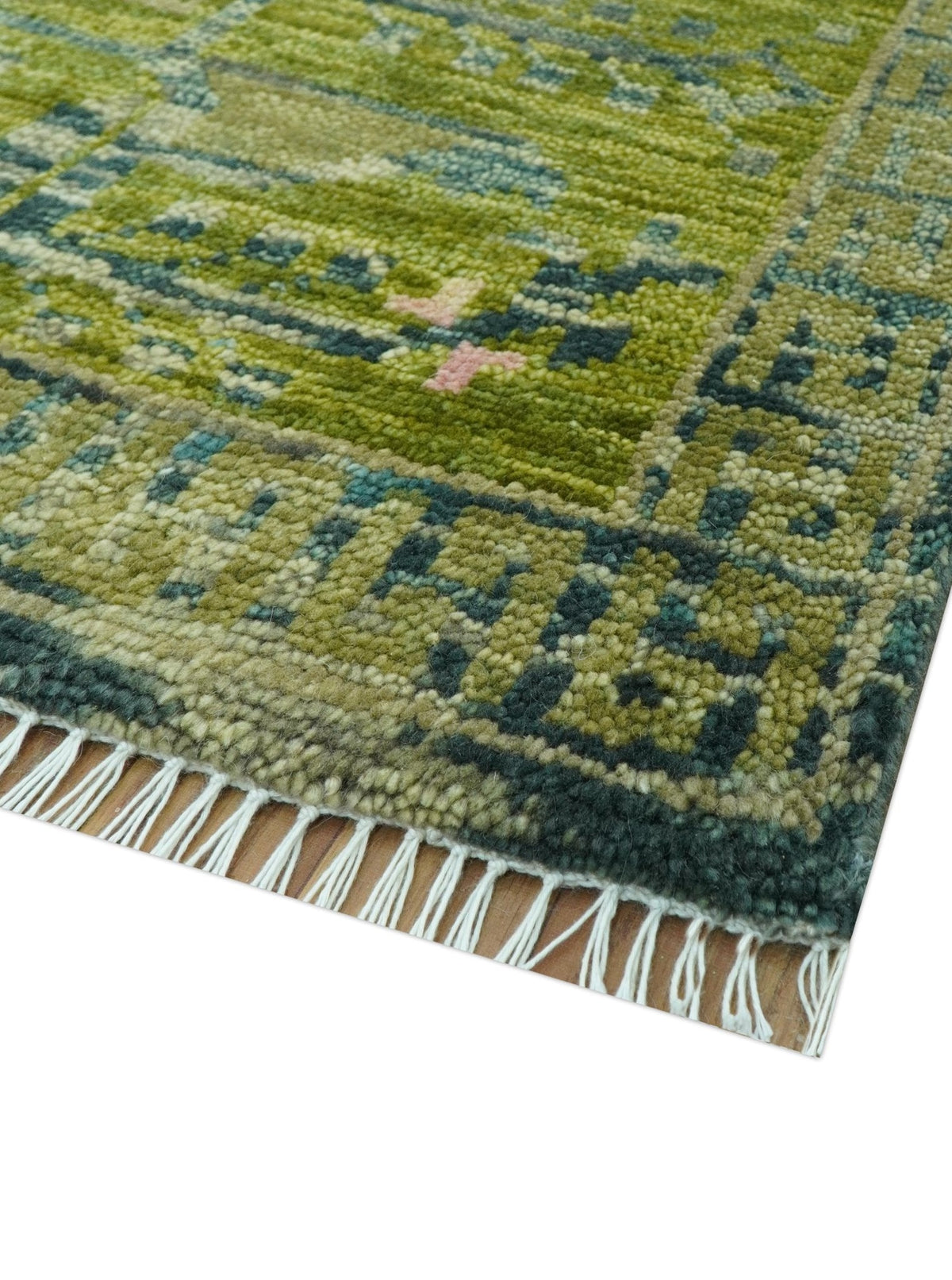 Transitional Design Green And Blue Hand Knotted Custom Made Wool Rug.