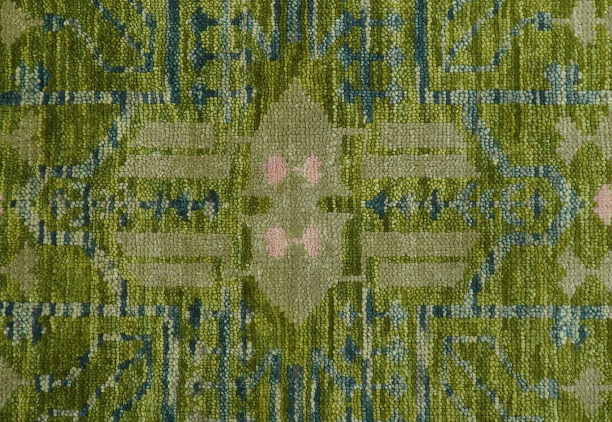Transitional Design Green And Blue Hand Knotted Custom Made Wool Rug.