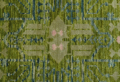 Transitional Design Green And Blue Hand Knotted Custom Made Wool Rug.