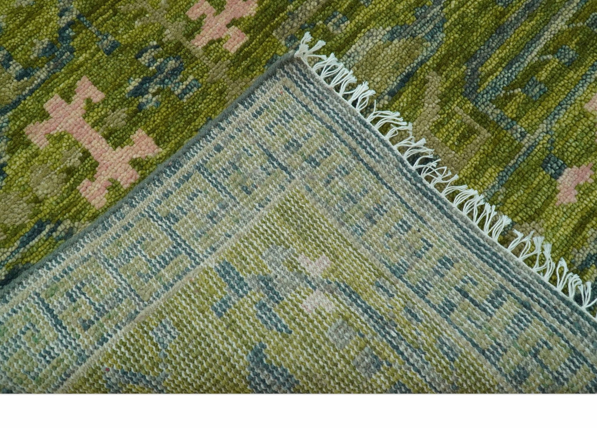 Transitional Design Green And Blue Hand Knotted Custom Made Wool Rug.