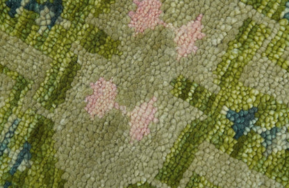 Transitional Design Green And Blue Hand Knotted Custom Made Wool Rug.