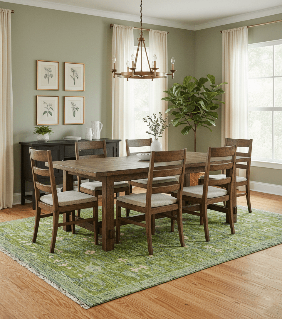 Transitional Design Green And Blue Hand Knotted Custom Made Wool Rug.