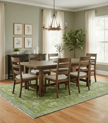 Transitional Design Green And Blue Hand Knotted Custom Made Wool Rug.