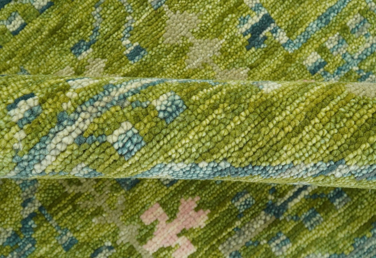 Transitional Design Green And Blue Hand Knotted Custom Made Wool Rug.