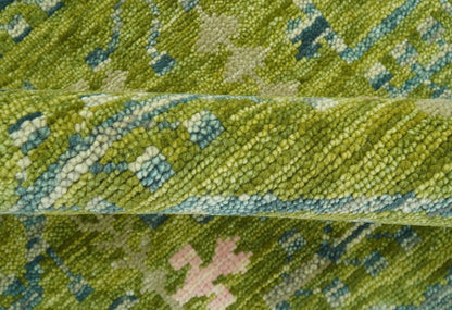 Transitional Design Green And Blue Hand Knotted Custom Made Wool Rug.