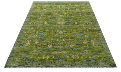 Transitional Design Green And Blue Hand Knotted Custom Made Wool Rug.