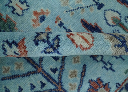Tree of Life Hand Knotted Blue and Rust Oushak Custom Made Wool Rug.