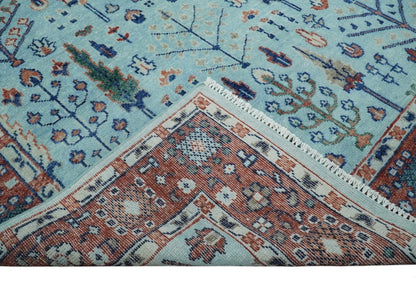 Tree of Life Hand Knotted Blue and Rust Oushak Custom Made Wool Rug.