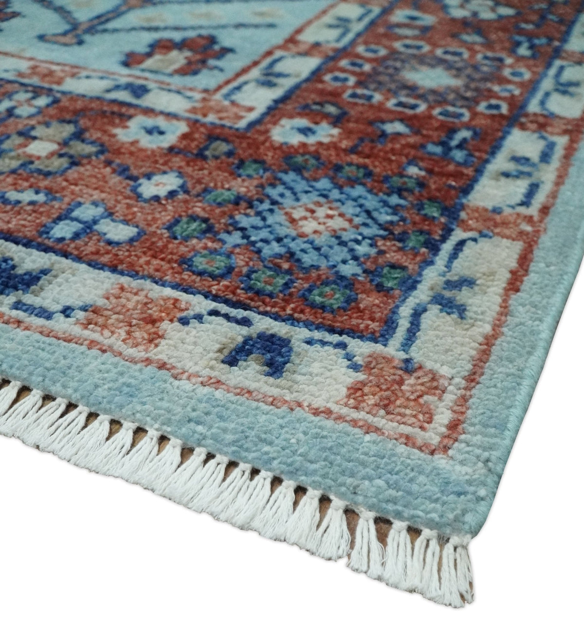Tree of Life Hand Knotted Blue and Rust Oushak Custom Made Wool Rug.