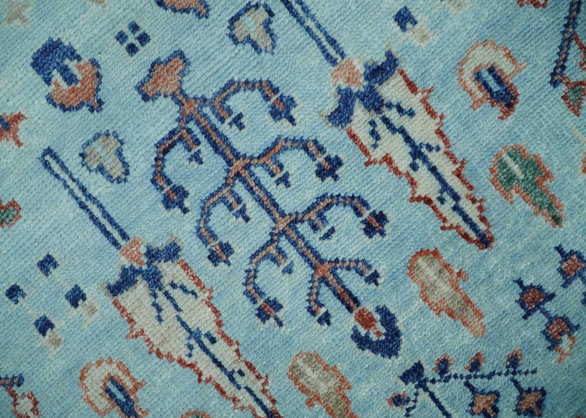 Tree of Life Hand Knotted Blue and Rust Oushak Custom Made Wool Rug.