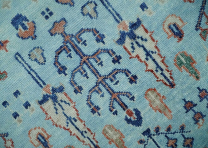 Tree of Life Hand Knotted Blue and Rust Oushak Custom Made Wool Rug.