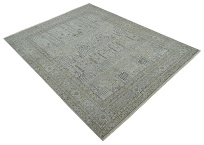 Tree of life Antique Distressed Finished Gray and Silver Low Pile Multi Size wool Area Rug.