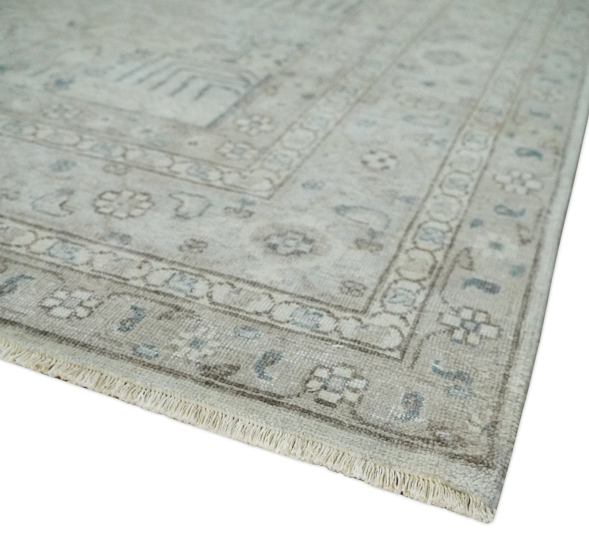 Tree of life Antique Distressed Finished Gray and Silver Low Pile Multi Size wool Area Rug.