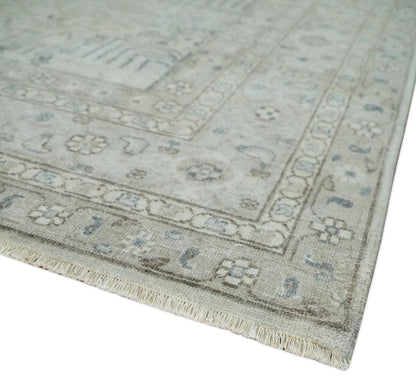 Tree of life Antique Distressed Finished Gray and Silver Low Pile Multi Size wool Area Rug.