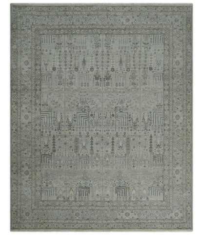Tree of life Antique Distressed Finished Gray and Silver Low Pile Multi Size wool Area Rug.