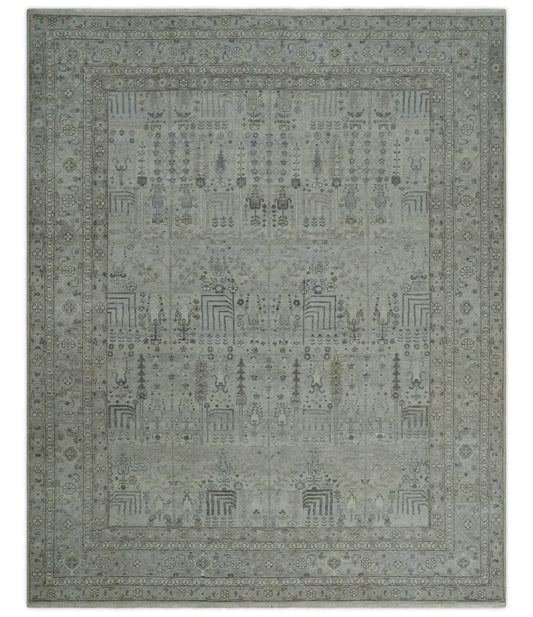 Tree of life Antique Distressed Finished Gray and Silver Low Pile Multi Size wool Area Rug.