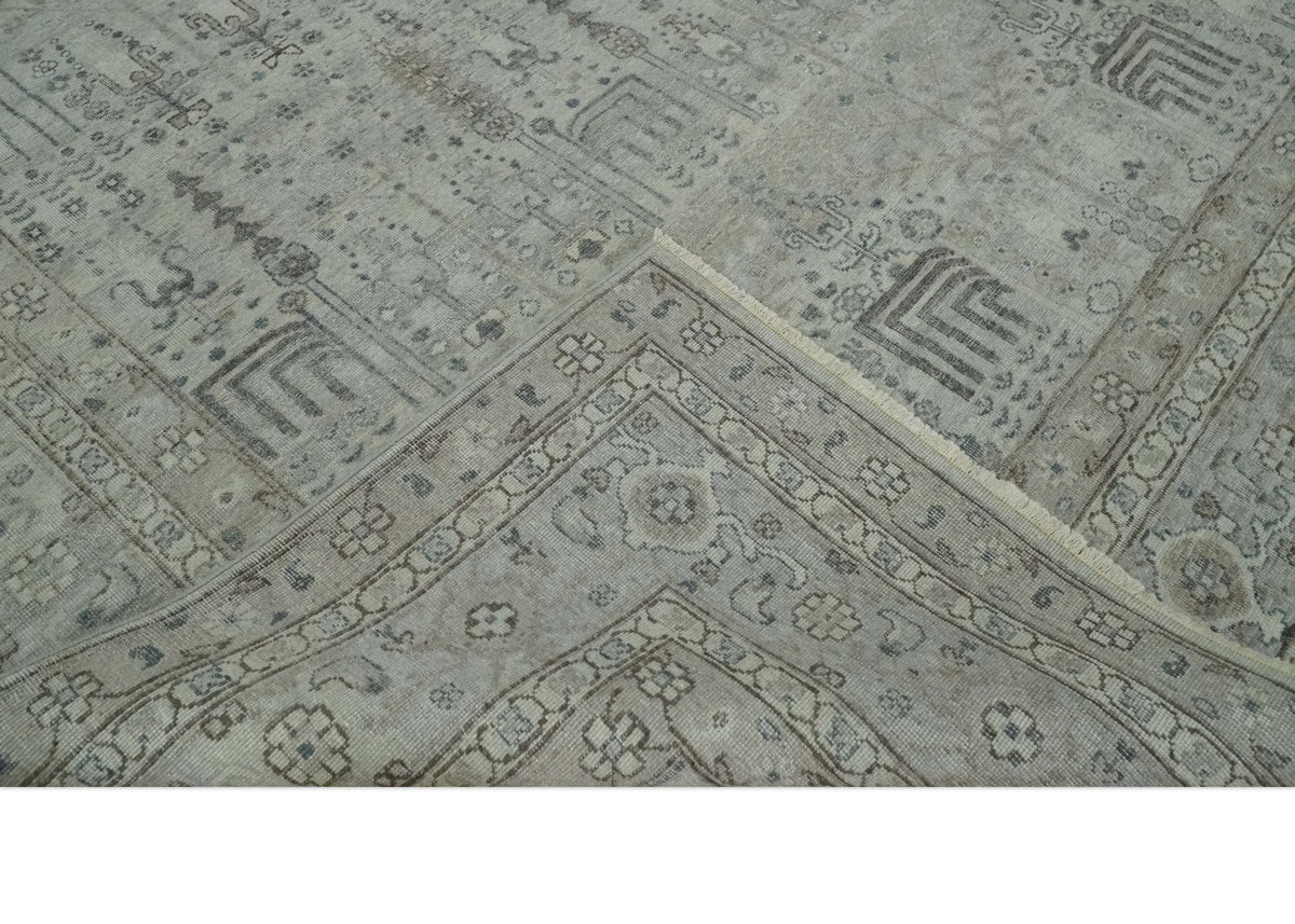 Tree of life Antique Distressed Finished Gray and Silver Low Pile Multi Size wool Area Rug.