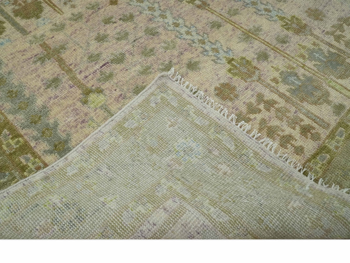 Tree of life Beige, Purple and Olive Hand Knotted Traditional Floral Custom Made wool rug.