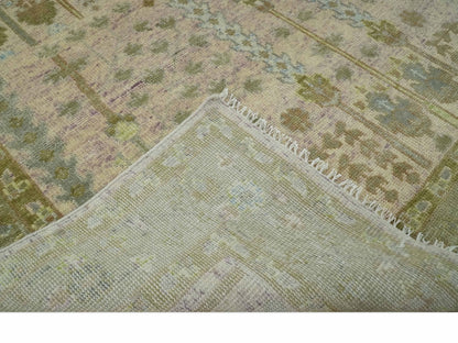 Tree of life Beige, Purple and Olive Hand Knotted Traditional Floral Custom Made wool rug.