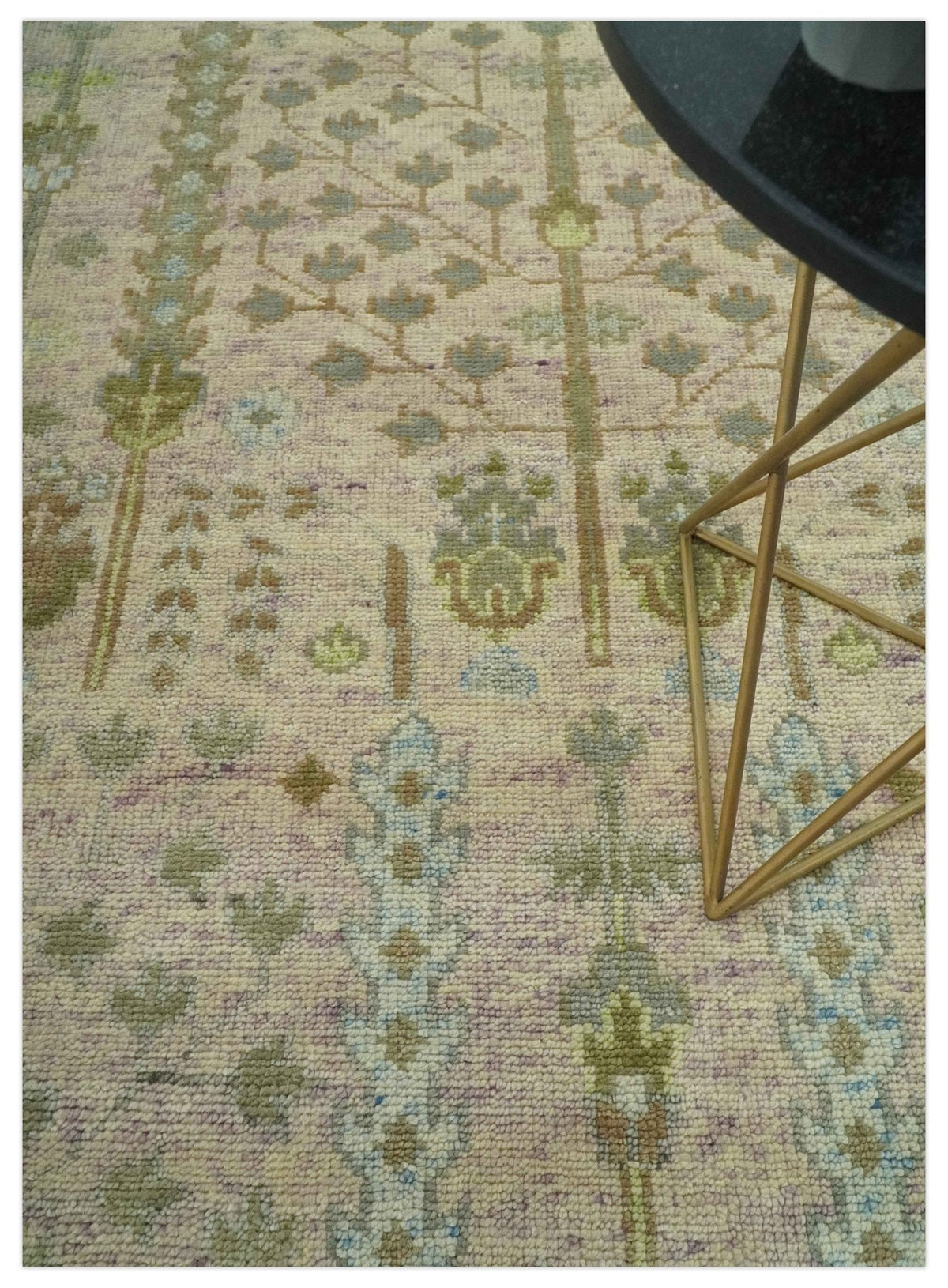 Tree of life Beige, Purple and Olive Hand Knotted Traditional Floral Custom Made wool rug.