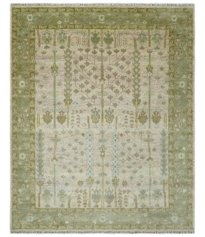 Tree of life Beige, Purple and Olive Hand Knotted Traditional Floral Custom Made wool rug.