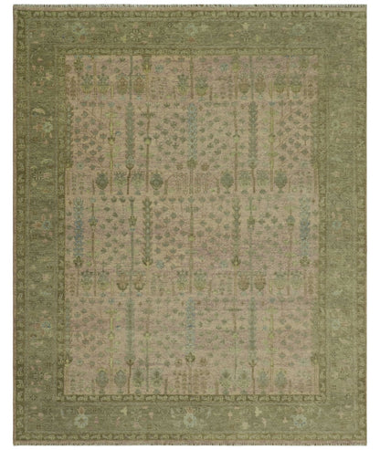 Tree of life Beige, Purple and Olive Hand Knotted Traditional Floral Custom Made wool rug.