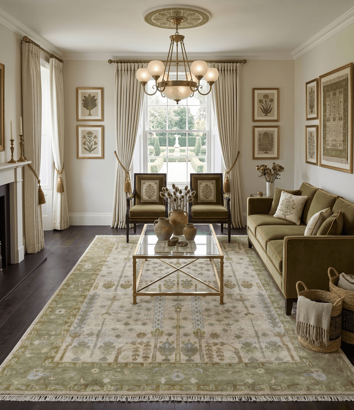 Tree of life Beige, Purple and Olive Hand Knotted Traditional Floral Custom Made wool rug.
